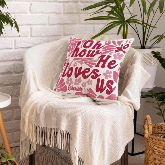 God’s Love Pillow Cover, 18”x18,” Red, Pink, White - Picture 6 of 8